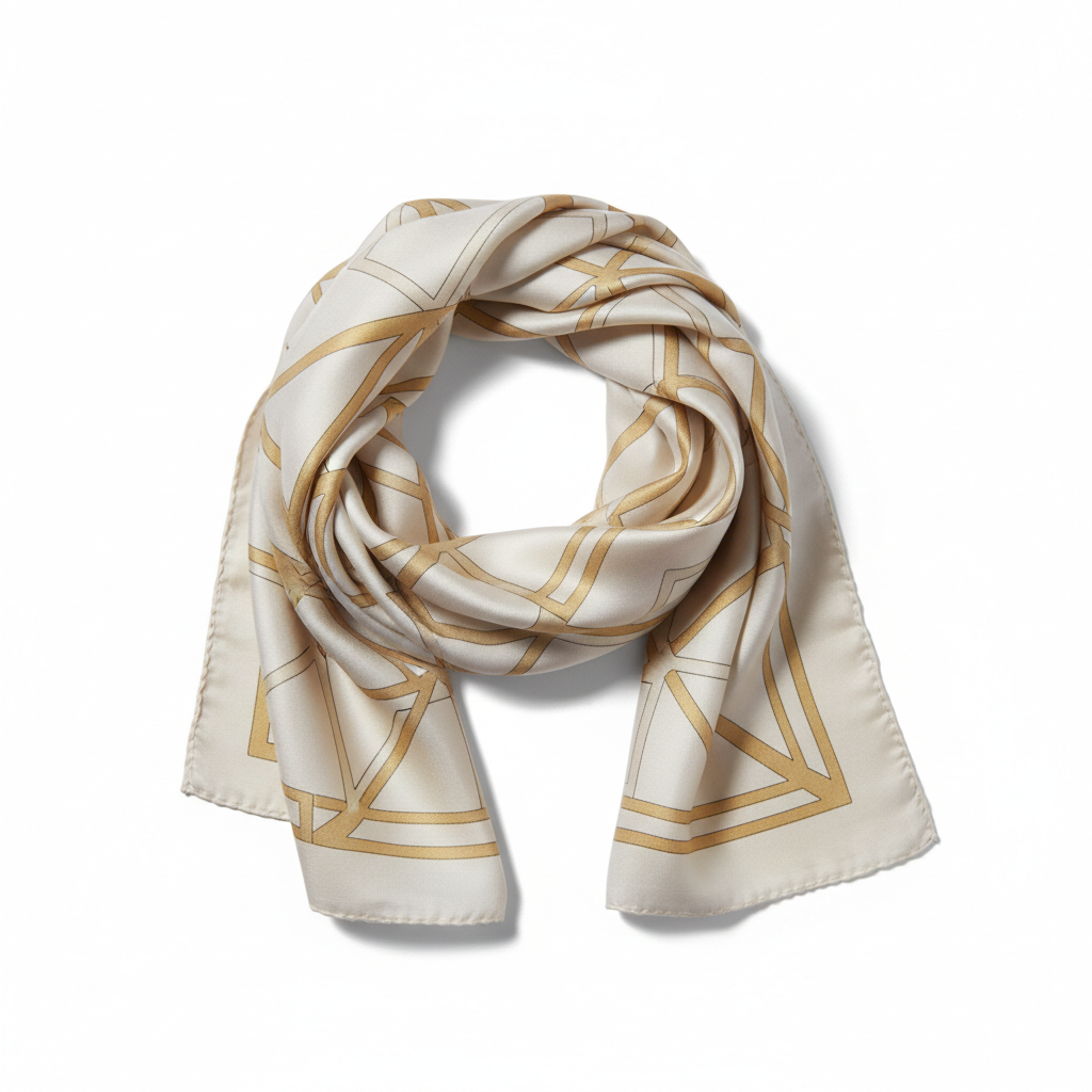 Pañuelo de seda ivory y dorado